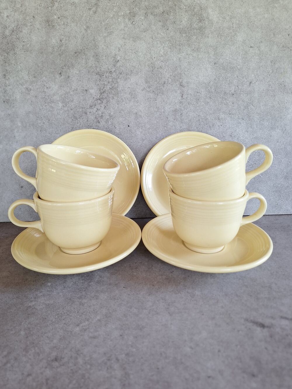 Fiestaware vintage butter yellow 8 pc teacup & saucer plate set lot USA made